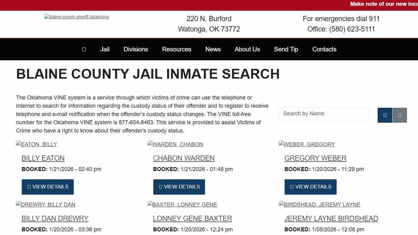 Inmate Search - Blaine County Sheriff's Office Oklahoma Watonga, OK