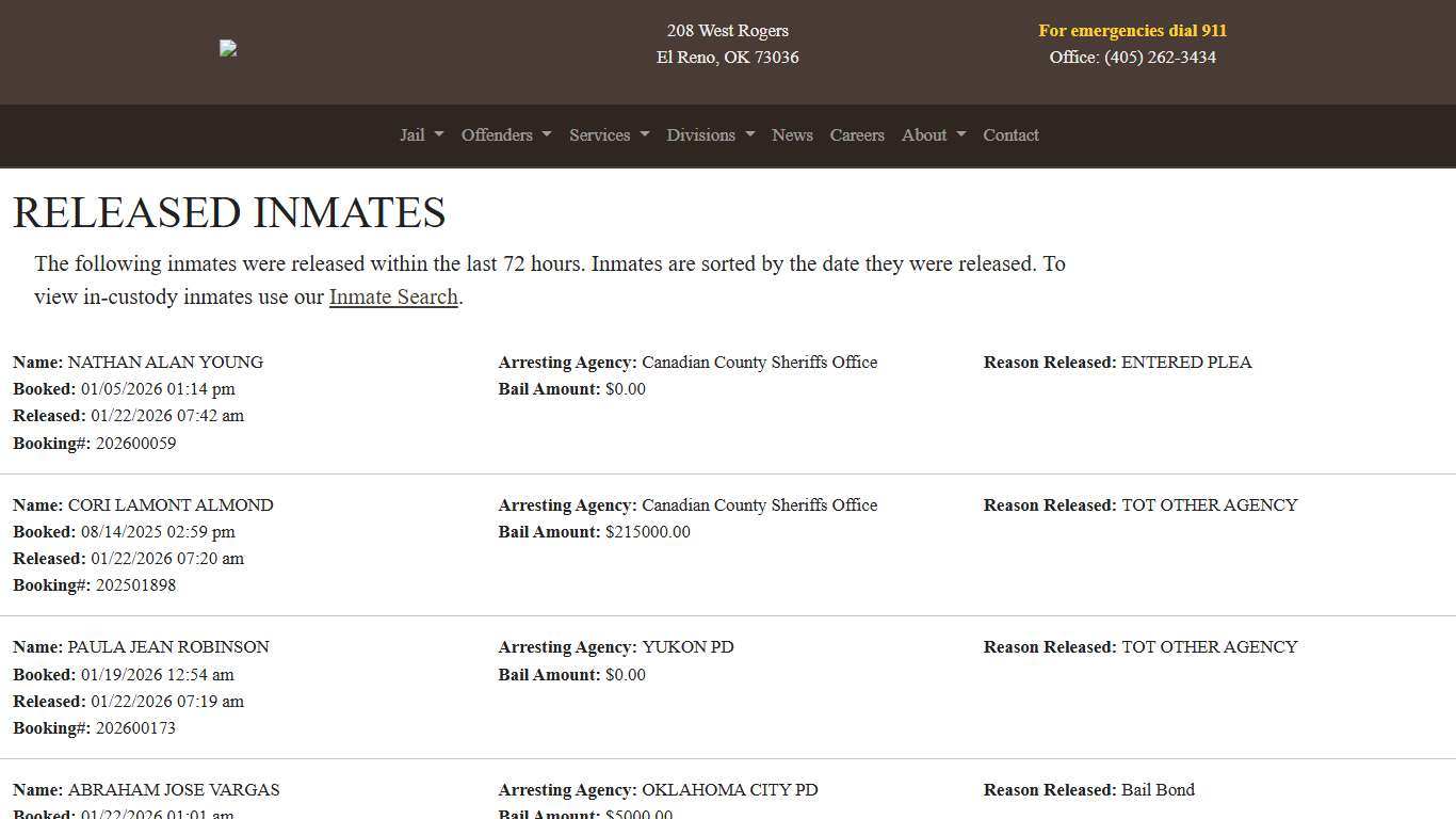 Released Canadian County Sheriff's Office